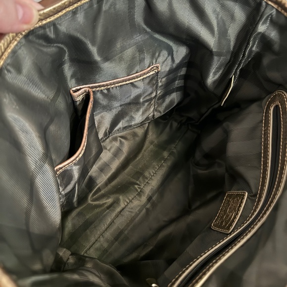 Burberry Shimmer Gold Canvas Leather Byron Nova Check Small Shoulder Tote Bag - Picture 8 of 15